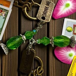 Green Beaded Earrings with Silver Accents